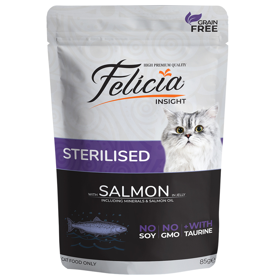 Felicia Complete canned pet food for sterilized cats with salmon in jelly 85gr