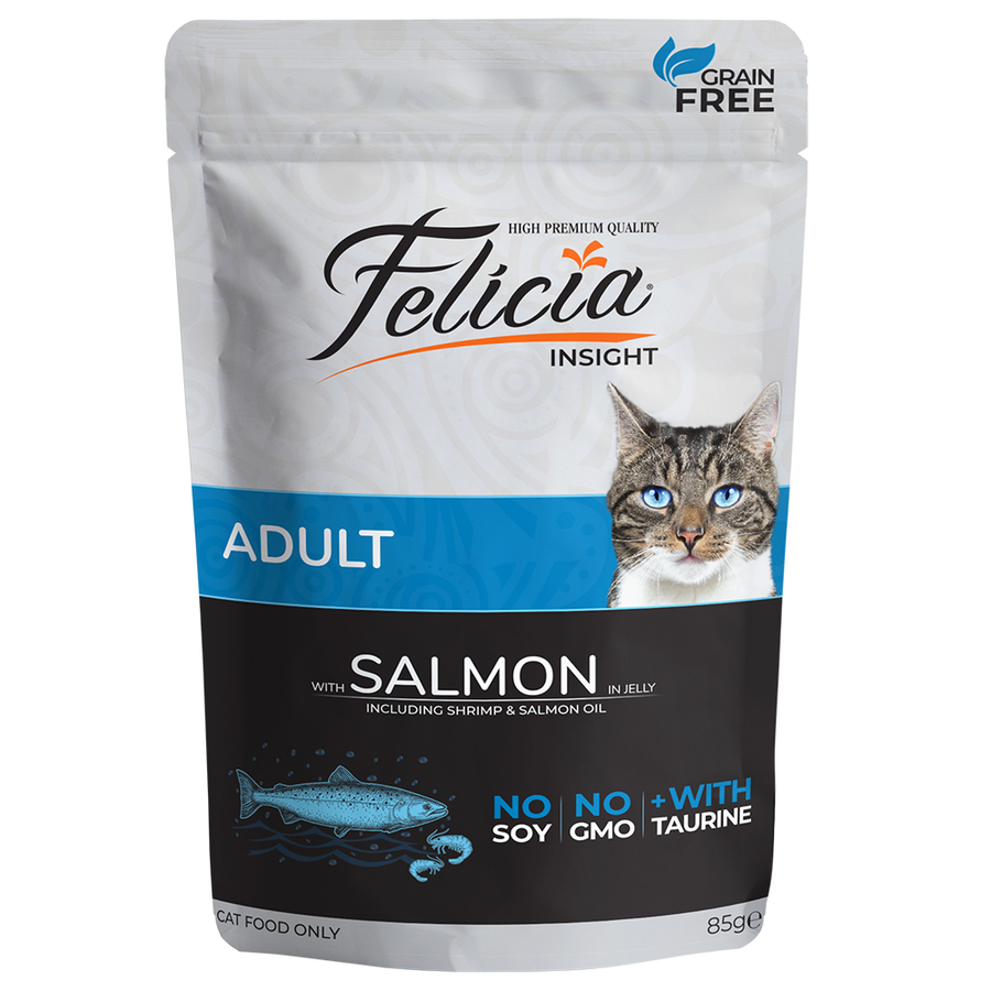 Felicia Complete canned pet food for adult cats with salmon in jelly 85gr